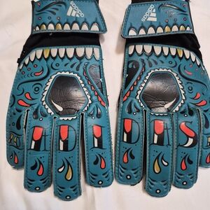 adidas Teal Men’s Graphic Goalkeeper Gloves with Red and Yellow Accents